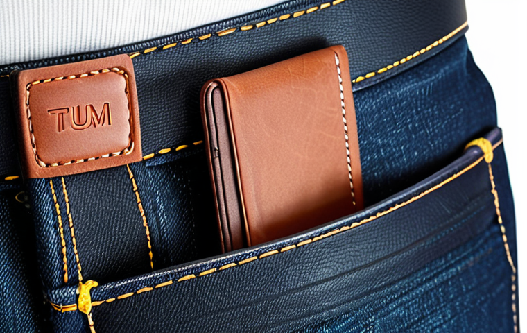 **Image Prompt:** A minimalist, slim leather wallet (TUMI Alpha Slim) discreetly peeking out of a stylish jean pocket. Focus on the wallet's thin profile and the elegance of the leather.